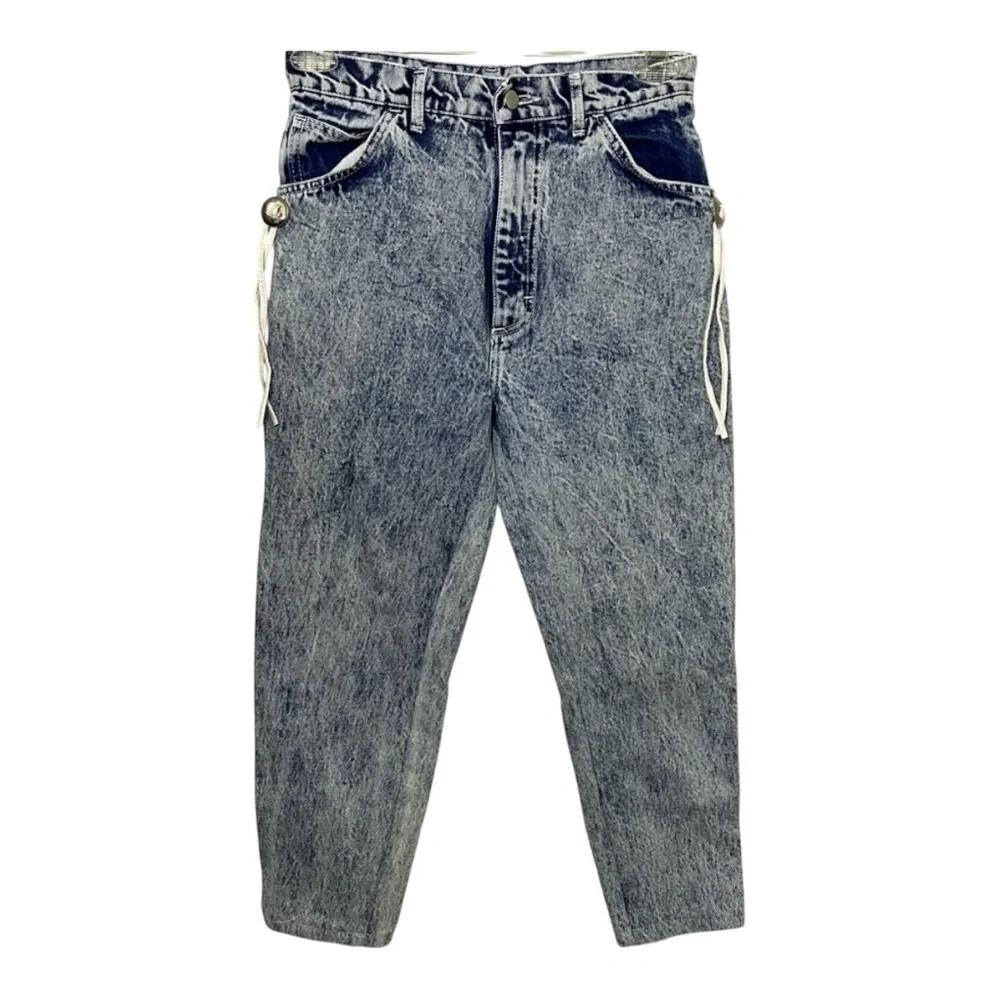 Vintage 80s Acid Wash High Waist Tapered Mom Jeans Grunge Indie Hipster Retro 26